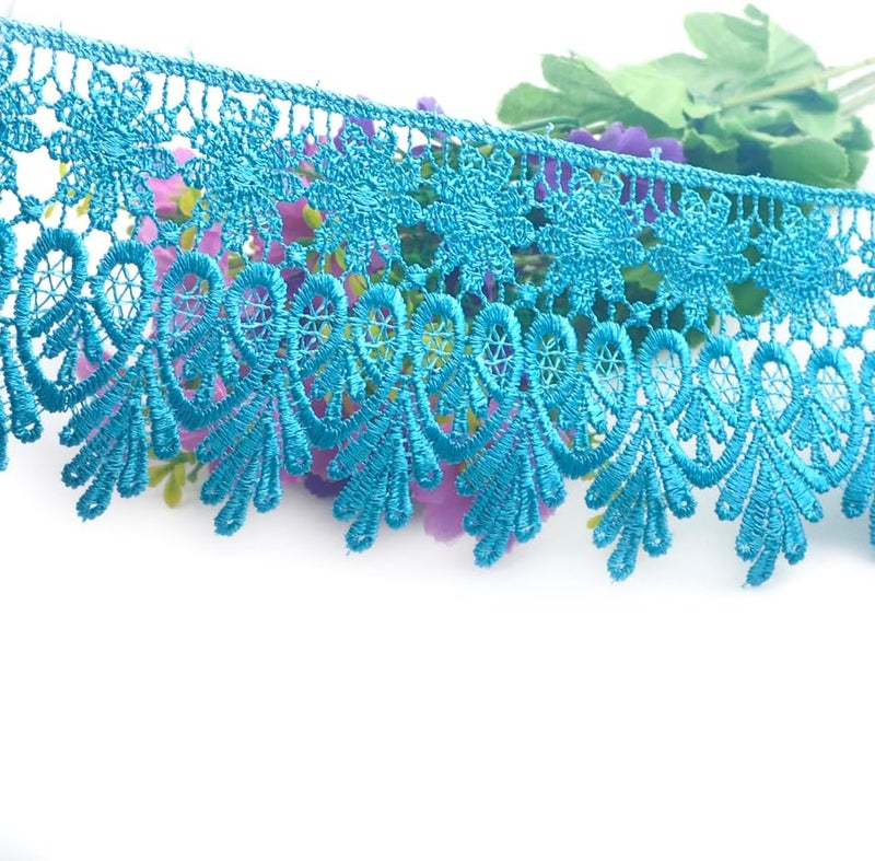 Kuasting 7.5 Yards Floral Lace Edge Trim 9CM Width Europe Chips Pattern Inelastic Embroidery Lace Trim for Sewing Making, DIY Crafts, Gift Wrapping, Wedding Decor (Blue) - Image 3